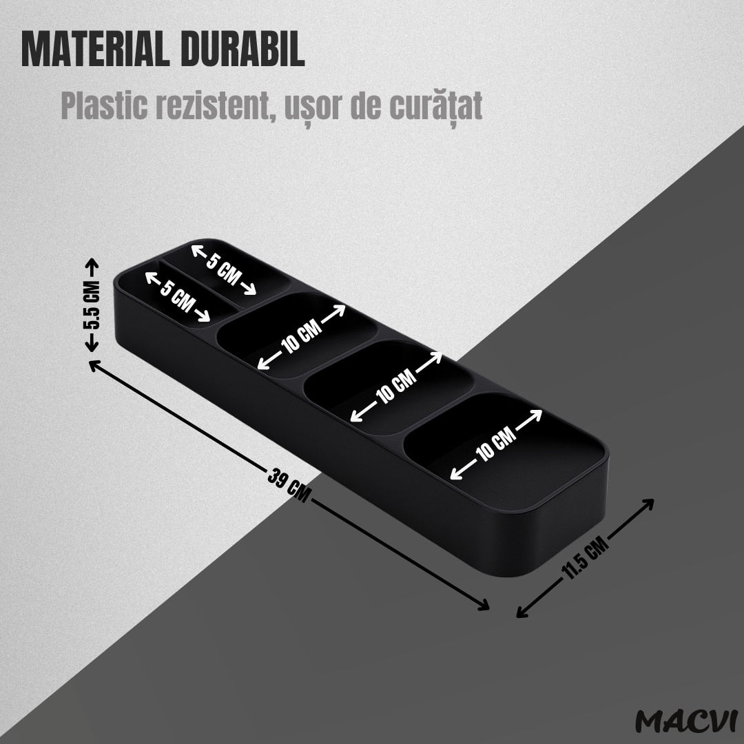 Suport tacamuri Macvi® organizator compact material durabil design modern stabilitate sporita culoare negru