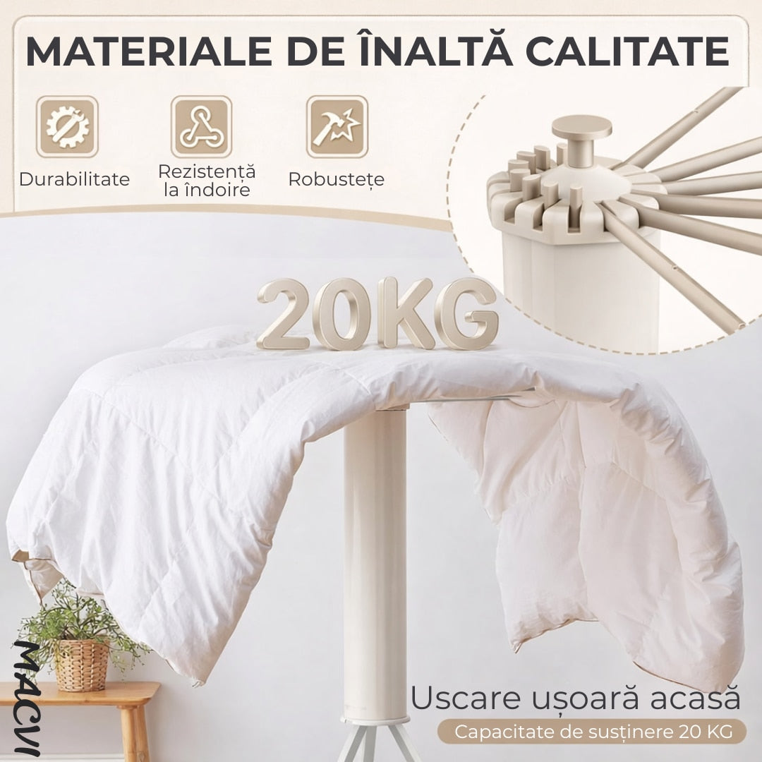 Uscator Rufe Macvi® Caracatita cu 1 Nivel Design Pliabil, Picioare Stabile, Ideal pentru Uscare Rapida in Spatii Mici, Aluminiu