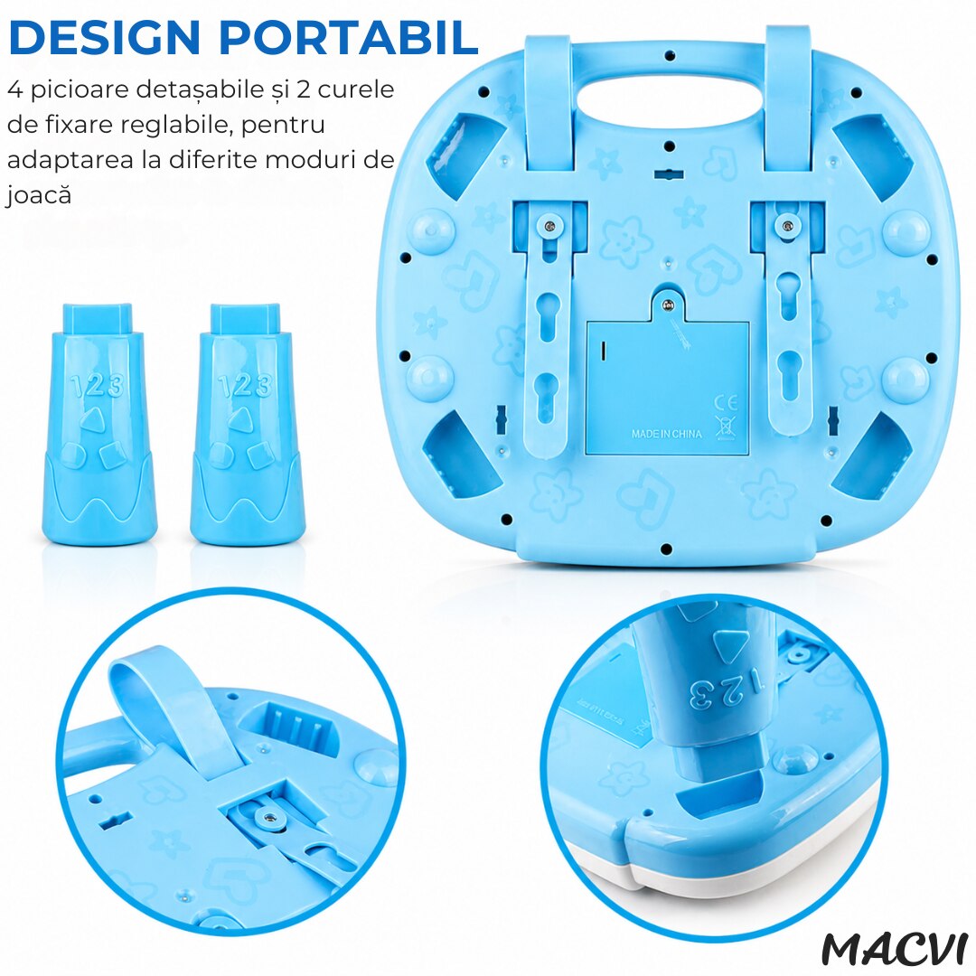 Masa Activitati Macvi® 2in1 bebelusi cu muzica, lumini si butoane educative, picioare detasabile