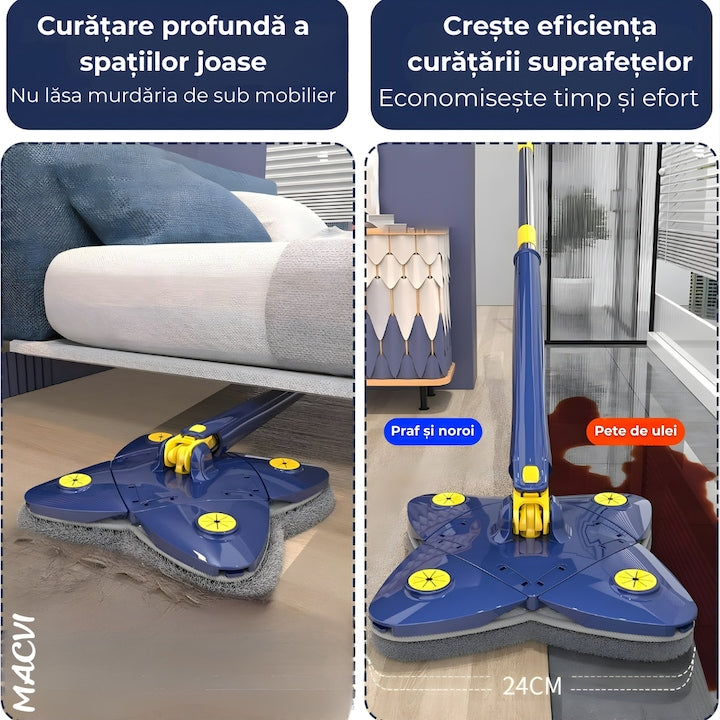 Mop cu Cap Stea Macvi® 360° Telescopic Curatare Usoara, 2 lavete Microfibra, Lungime 123 cm, Albastru/Galben