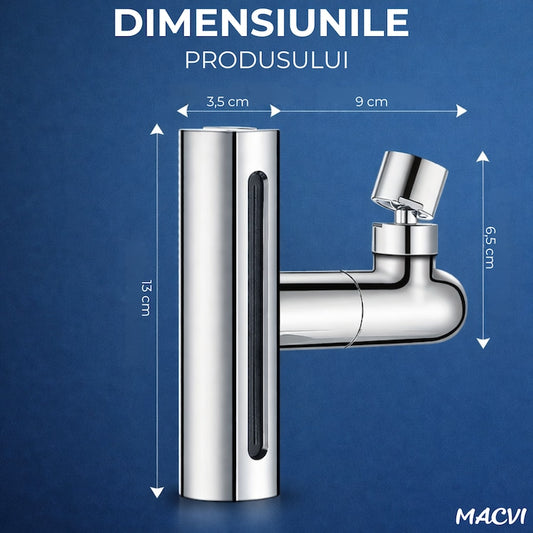 Baterie de bucatarie Macvi® 4 in 1 cu cascada, pivotanta 360°, robinet extensibil multifunctional din otel inoxidabil 304, rezistent la coroziune si uzura