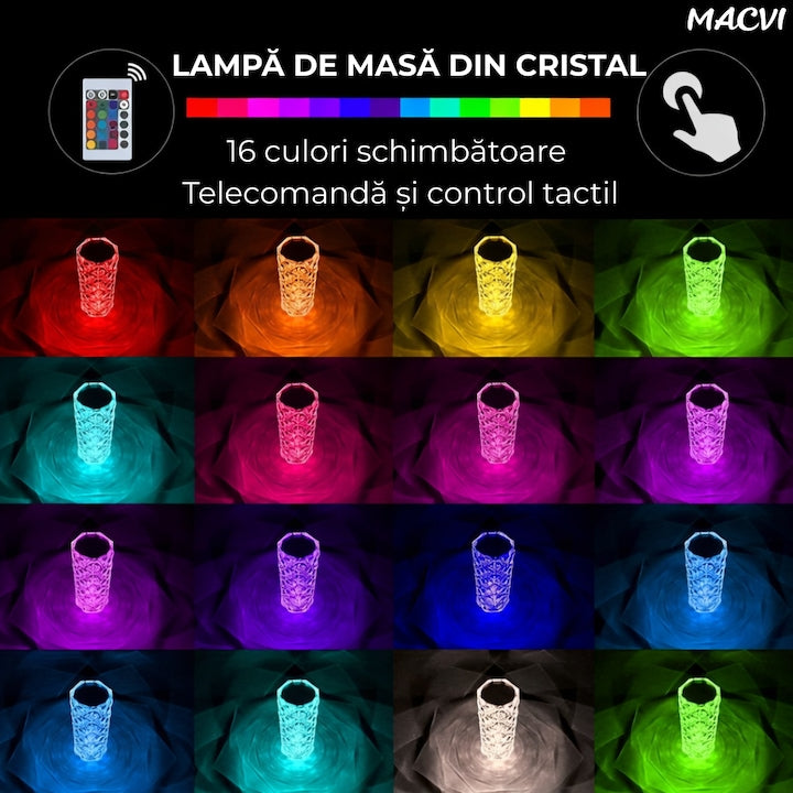 Veioza Cristal Macvi® RGB Eleganta cu Telecomanda