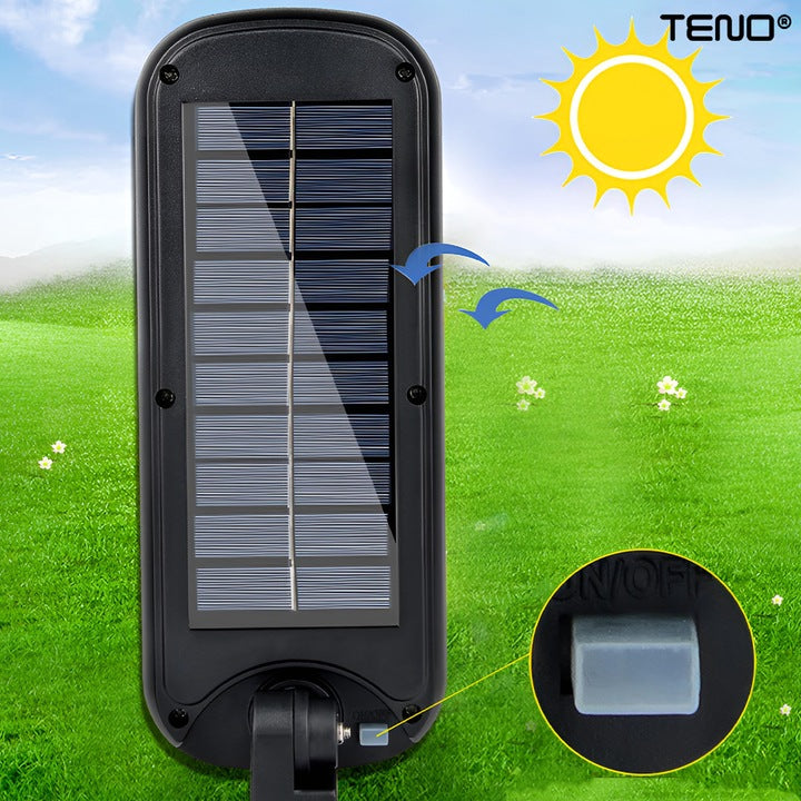 Lampa Solara Stradala 72 LED-uri Teno®, control prin telecomanda, senzor de miscare, 3 moduri de iluminare, protectie IP65, Waterproof, exterior, negru