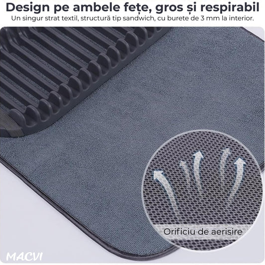 Suport vase Macvi® uscator vase pliabil 58x45.5, covoras absorbant material textil si suport siliconic organizator chiuveta bucatarie design compact respirabil banda elastica stabilitate mare, modern