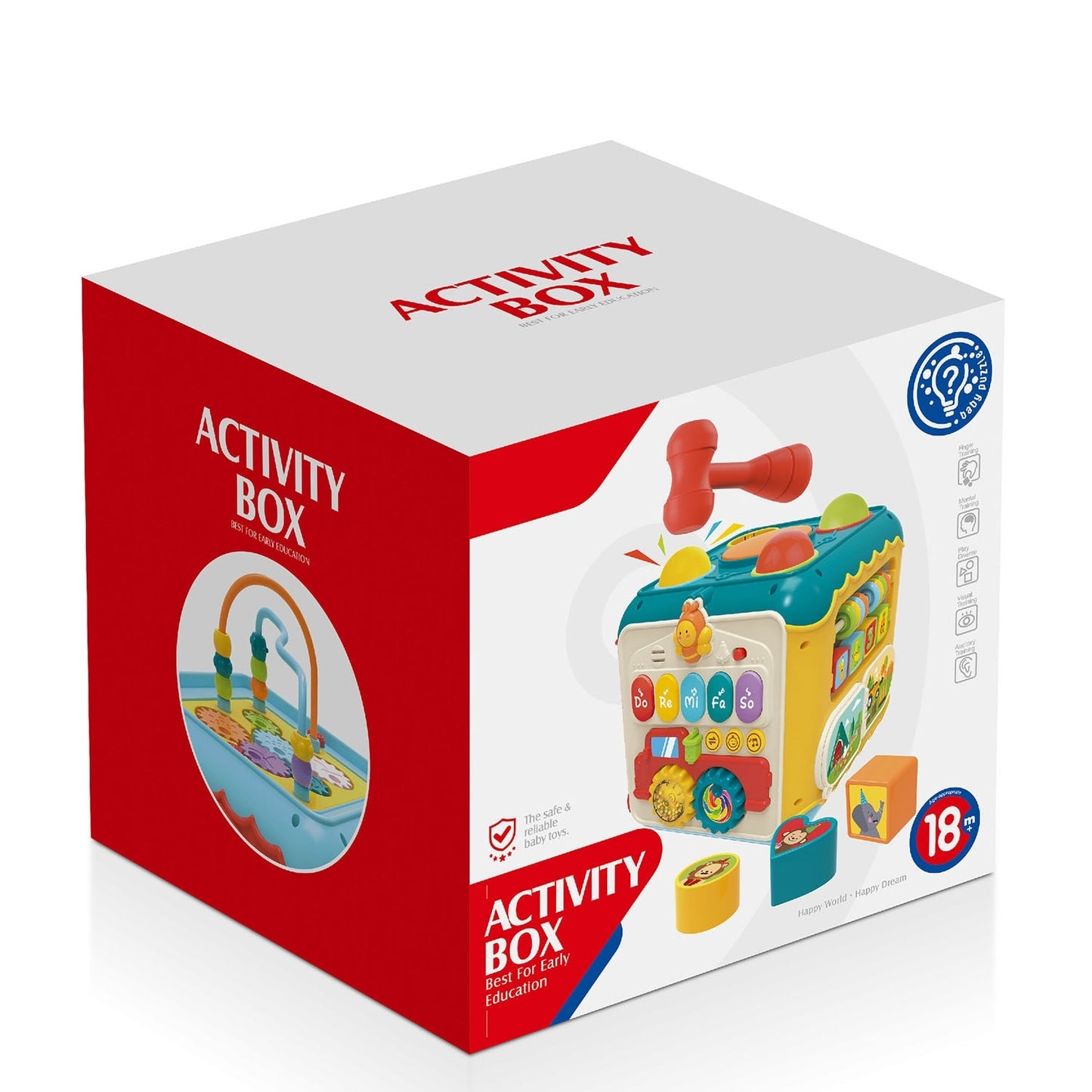 Cub Educativ Macvi® 6 in 1 cu Pian Labirint Bile Ceas si Jocuri Interactive Copii