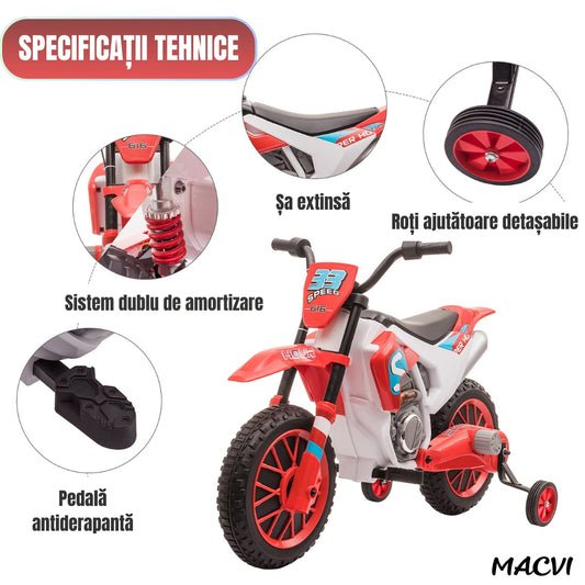 MOTOCICLETA CU ROTI AJUTATOARE ROSIE