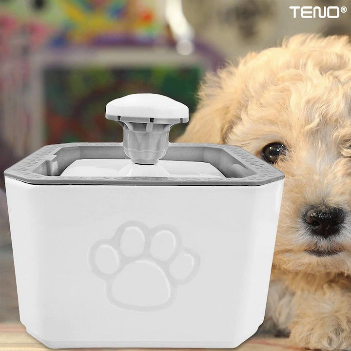 Dispenser de Apa Tip Fantana Teno®, ultra-silentios, pentru caini si pisici, filtru de carbon inclus, usor de utilizat, elimina bacteriile din apa, alimentare USB, desgin modern, alb