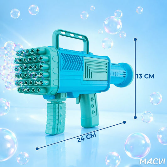 Pistol pentru facut baloane de sapun Macvi® cu 34 de gauri, distractie colorata pentru activitati in aer liber,Albastru