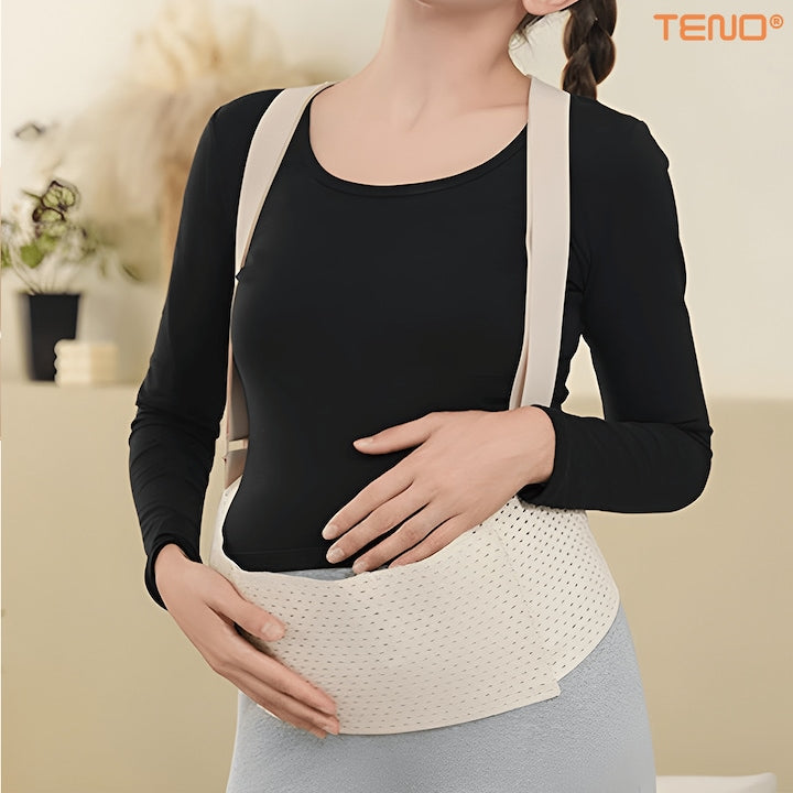 Banda de Suport pentru Gravide Teno®, centura abdominala, reduce durerea lombara, moale, respirabila, elastica, crem