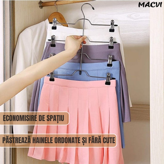 Umeras Macvi® pentru fuste si pantaloni, suport cu 4 niveluri, metal rezistent, economisire spatiu, 37.5x32.5 cm