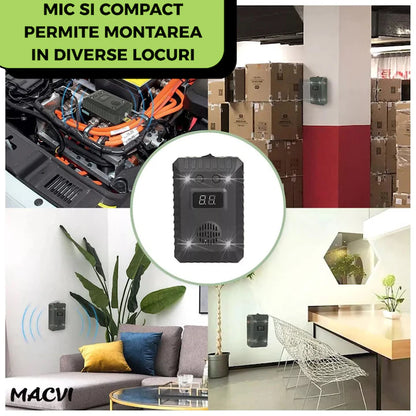 Dispozitiv Antirozatoare Ultrasonic Macvi® SJZ-021, 9-65kHz, cu LED si Display, Alimentare 5-24V, Functioneaza cu Baterii sau Auto