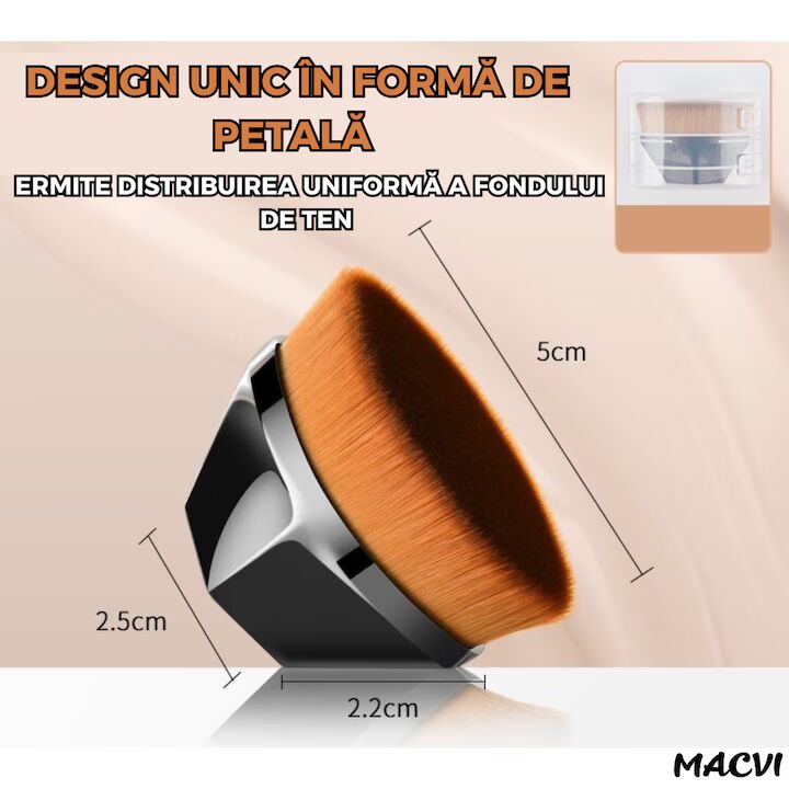 Pensula Machiaj Macvi® pentru Fond de Ten, Ultra Soft, Design Ergonomic, Negru