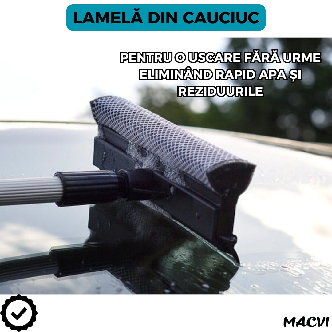 Perie pentru Spalat Geamuri cu Manere Extensibile Macvi® Telescopice din Aluminiu, 120 cm, 2 in 1, Stergator pentru Geamuri
