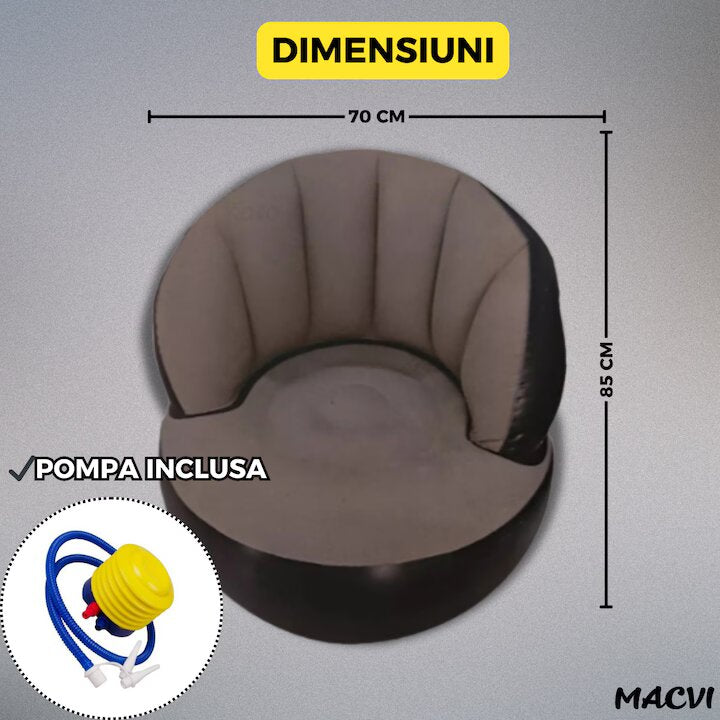 Scaun gonflabil confortabil cu pompa inclusa, design modern, dimensiuni 85x70 cm, ideal pentru interior si exterior, Gri