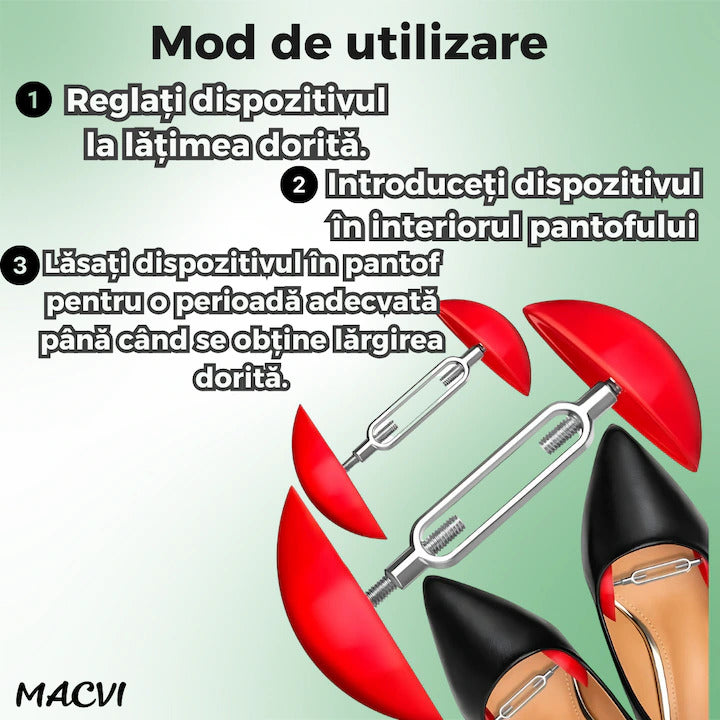 Set 2 Macvi® Dispozitive Largire Pantofi Reglabile Marimi 35-46 Plastic Metal Rosu