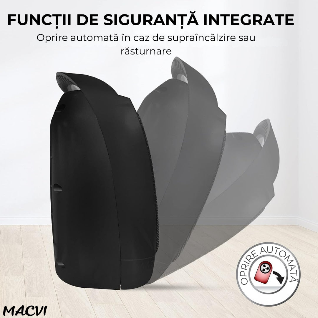 Aeroterma electrica Macvi® 1500W cu ceramica PTC, 2 niveluri de putere, termostat ajustabil, protectie supraincalzire, incalzitor portabil pentru camere pana la 15 mp