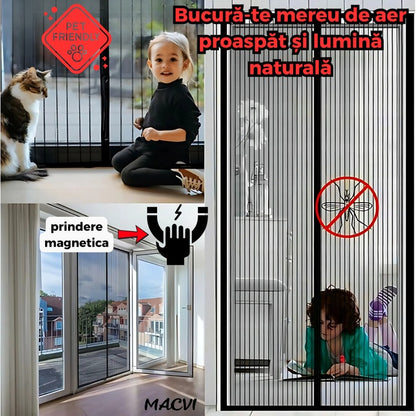 Perdea Anti-Insecte Macvi® cu Inchidere Magnetica, 210x100 cm, Plasa Fina, Fixare Usoara, Ideala pentru Usi de Balcon sau Terasa