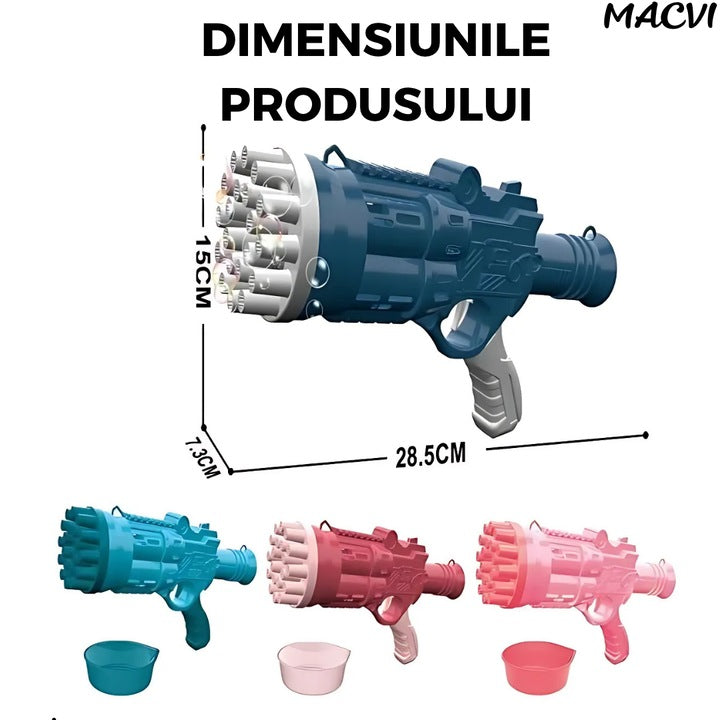 Pistol Bule Macvi® 24 Gauri, Structura Rezistenta din ABS, Tambur Rotativ, Efect Turbo, Jucarie Interactiva pentru Copii si Distractie in Aer Liber, Albastru inchis