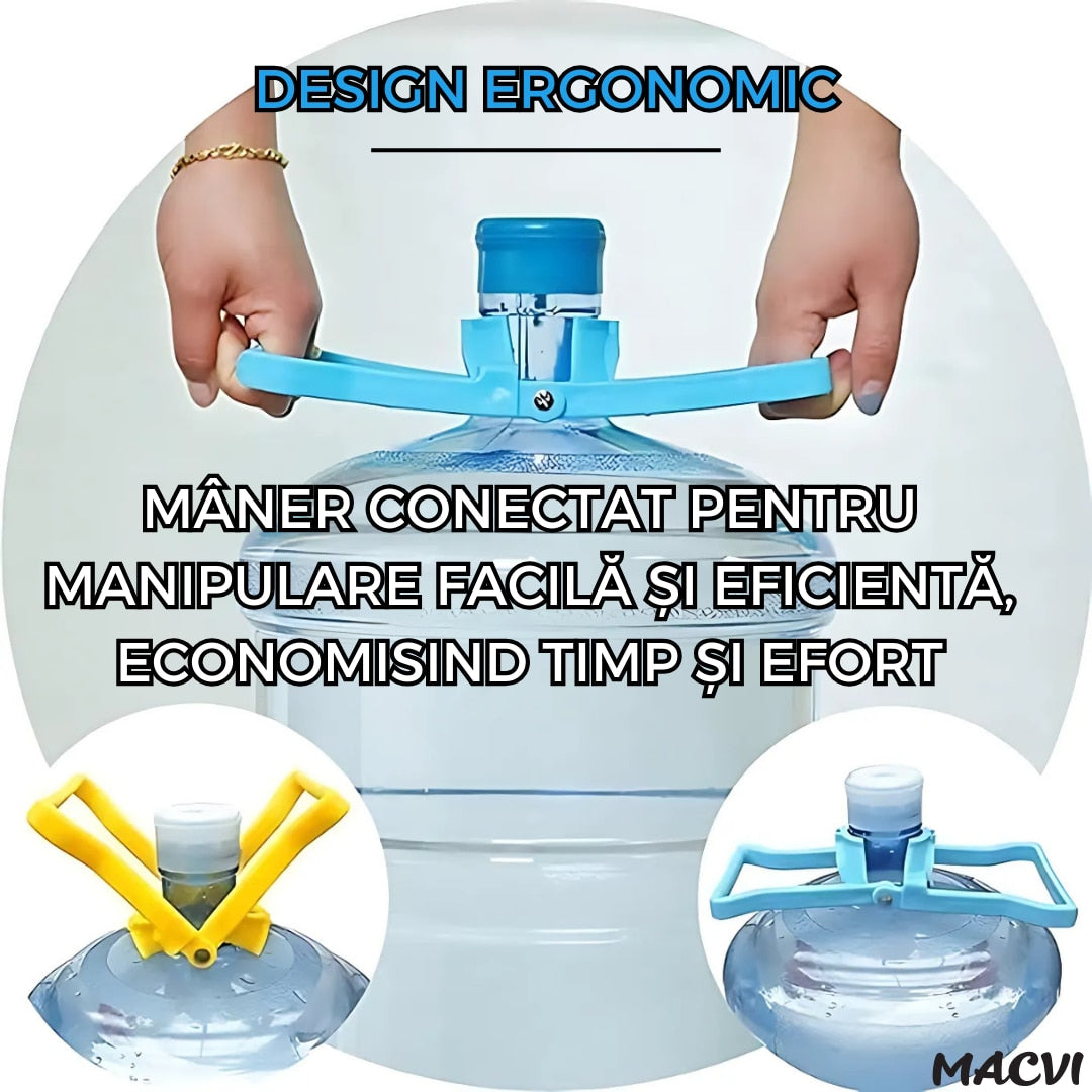 Set manere Macvi® pentru bidoane si sticle, plastic rezistent, 14.2 x 12.8 cm, galben & albastru, ergonomic, usor de utilizat