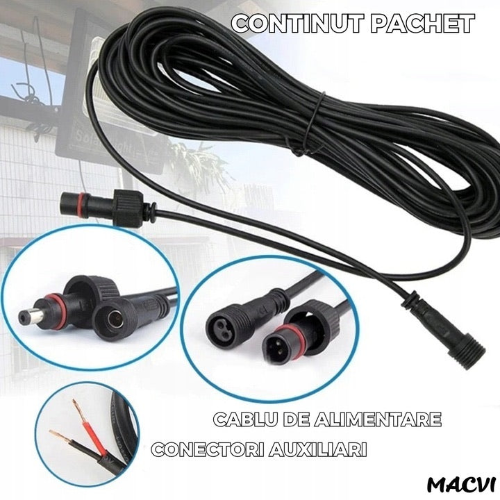 Lampa Solara si panou separat Macvi®, 200W, 130 LED COB, IP67, Telecomanda, Iluminare 10 Ore, Instalare Fara Intretinere