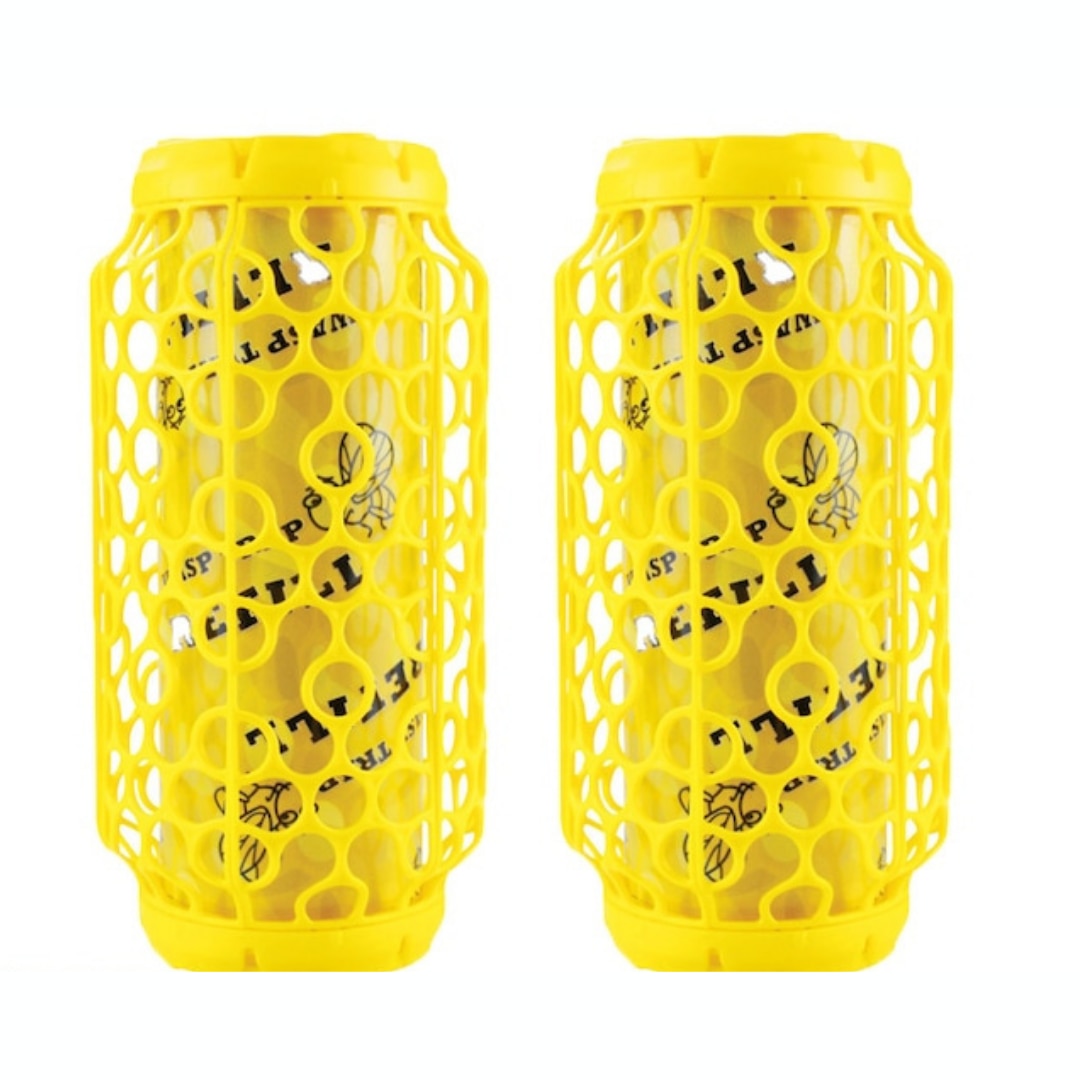 Set 2 capcane Macvi® pentru viespi, cu lipici anti-insecte, 8 foi lipicioase incluse, montare rapida, suport pentru momeala, galben