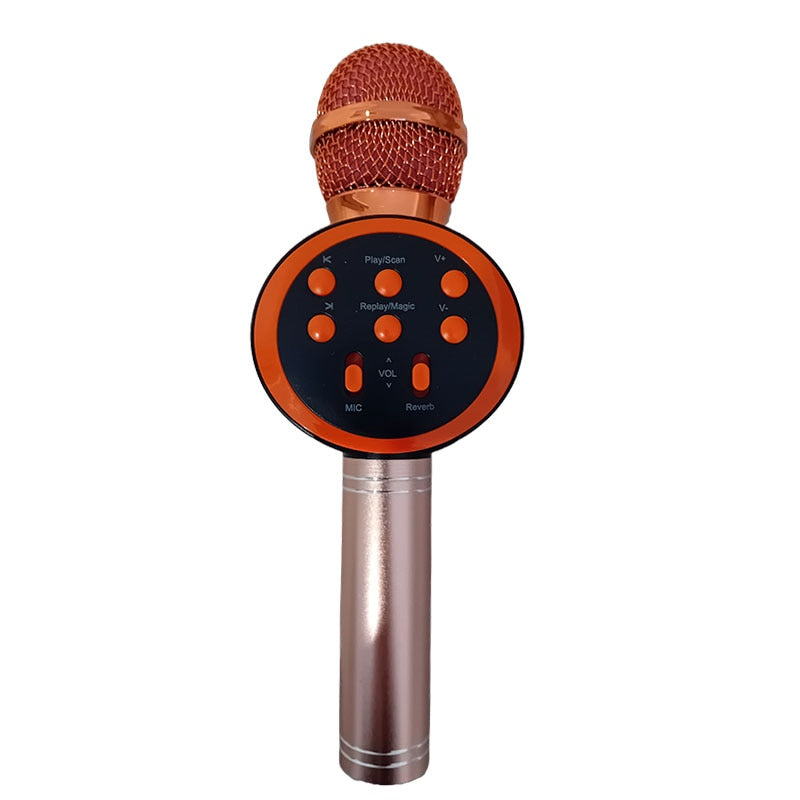 Microfon Karaoke Wireless Macvi® cu Boxa si Bluetooth V11, Portabil, Difuzor Profesional, Baterie Integrata, Roz Gold