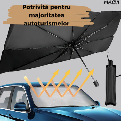 Protectie Parbriz Macvi® Tip Umbrela Pliabila, Reflectorizanta, Anti-UV, cu Husa Transport, 130 x 80, Instalare Rapida si Depozitare Compacta
