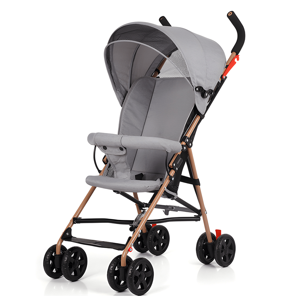 Carucior Sport pentru Bebelusi Teno®, pliabil, usor de carat, spatios, copertina retractabila, greutate maxima suportata 25 kg, gri deschis