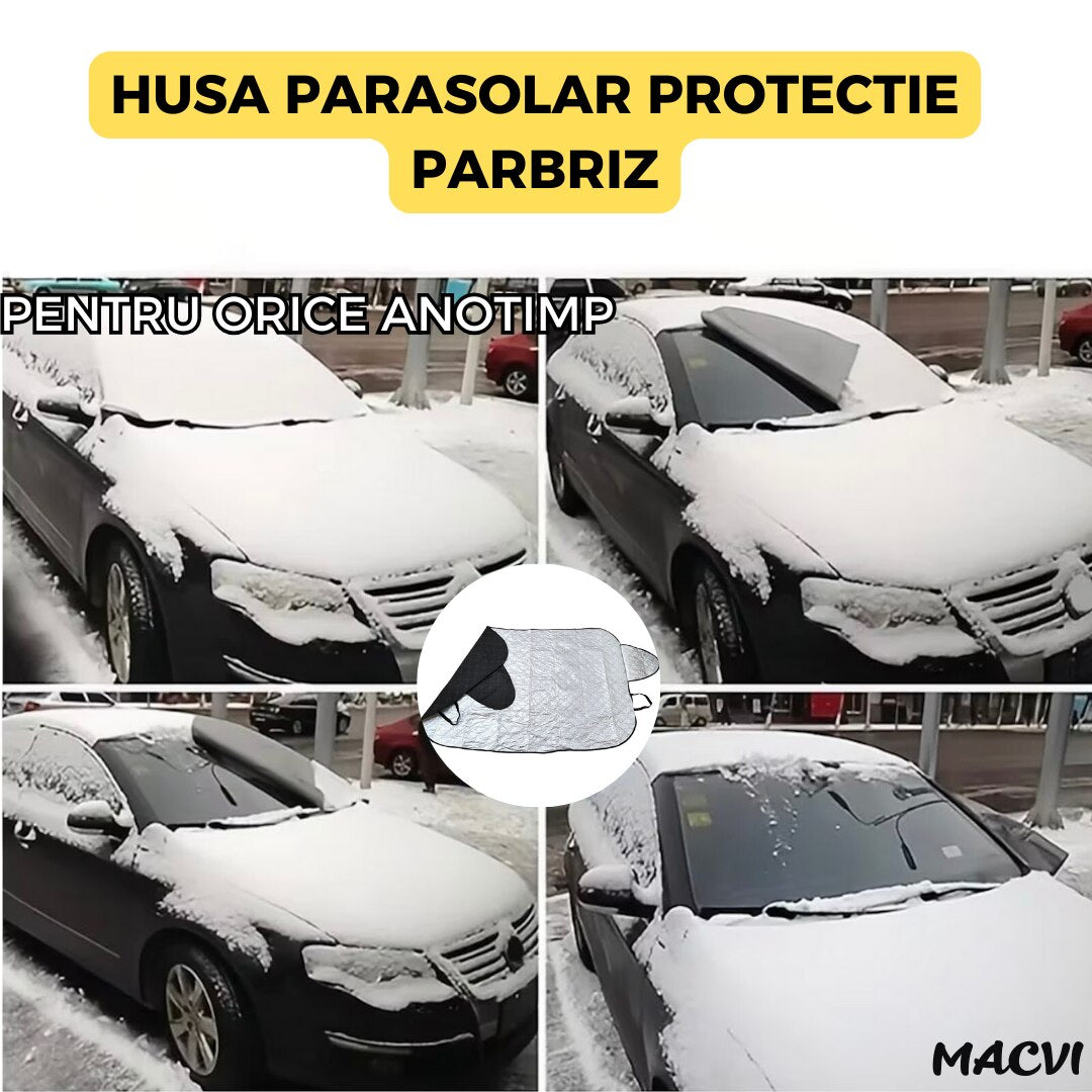 Parasolar Auto Macvi® pentru Parbriz Iarna-Vara, 98x146 cm, cu Doua Fete, Protectie UV si Impotriva Zapezii