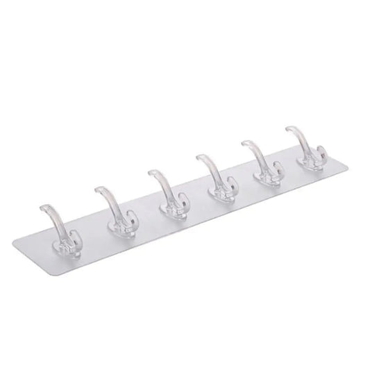 Suport pentru Perete Macvi®,  6 Carlige  Adeziv Transparent, Plastic