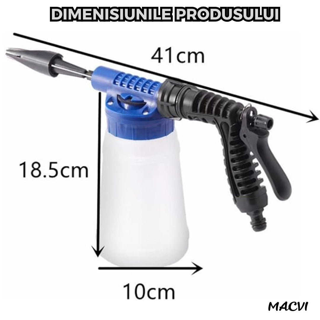 Pistol de spalat masina Macvi® cu recipient pentru solutie, presiune reglabila, conector rapid