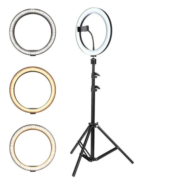 Lampa Circulara Profesionala Ring Light LED Macvi®, Diametru 30 cm (12 inch), Conectare USB, 3 Moduri de Lumina