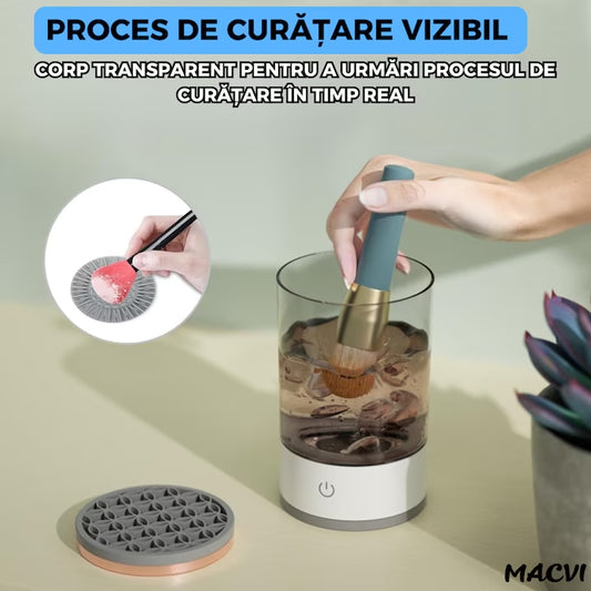 Dispozitiv automat de curatare pensule machiaj Macvi®, ultrasonic, 7000 RPM, incarcare USB, compact, ABS/PC, transparent
