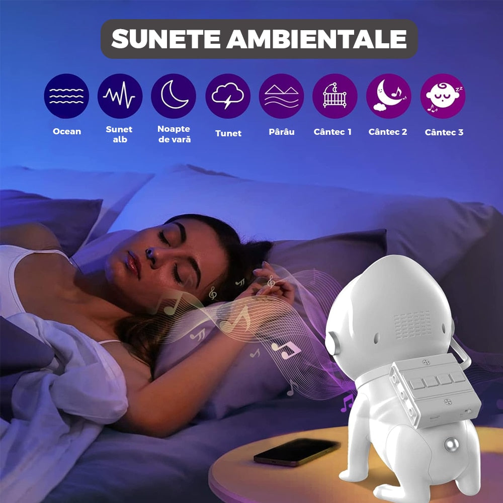 Proiector de Stele Macvi® Caine Astronaut cu Lampa de Veghe, Bluetooth, 15 Moduri de Iluminare
