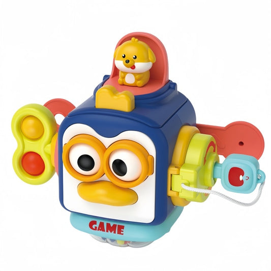 Jucarie interactiva 6 in 1 Macvi® tip cub, Montessori, multicolora, 17×13 cm, pentru dezvoltarea abilitatilor motorii si cognitive, 1 an+