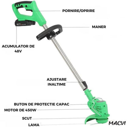 Motocoasa electrica, 2 acumulatori 48V, putere 4000 mAh, 18000 RPM