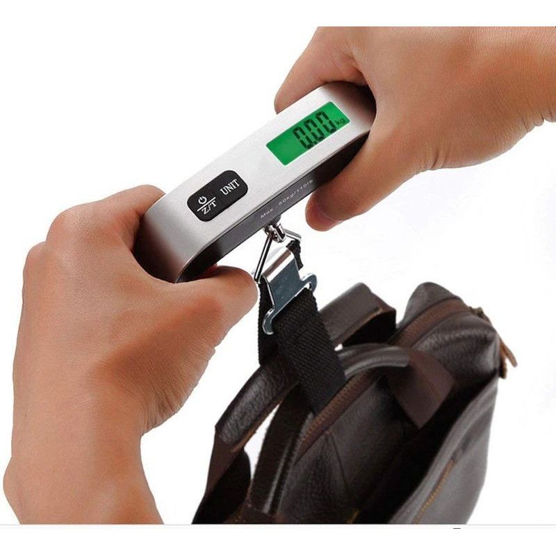 Cantar pentru Bagaje Digital Macvi®, Capacitate 50kg, Argintiu, Functie Masurare Temperatura