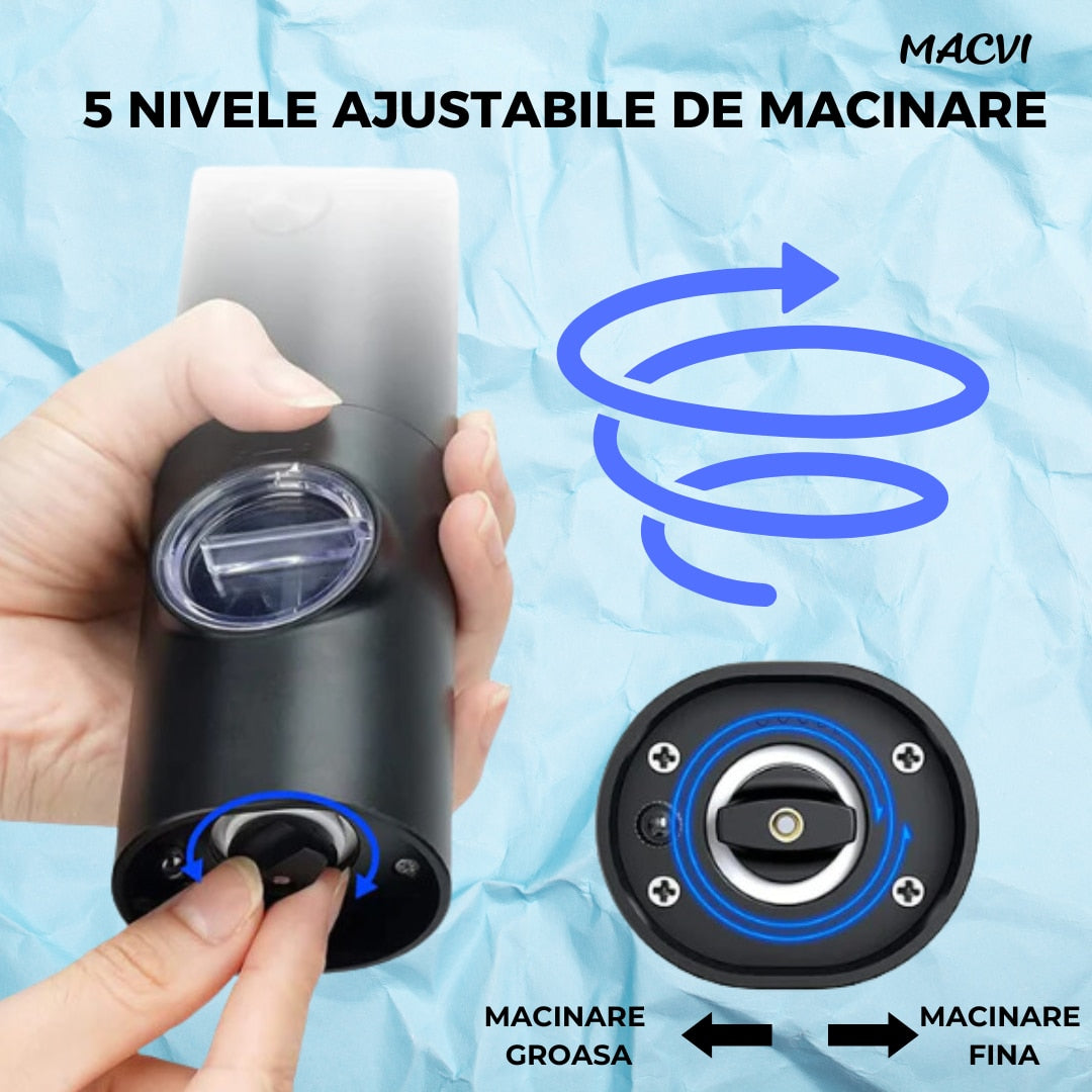 Set 2 rasnite electrice Macvi® reincarcabile pentru sare, piper si condimente, usor de utilizat, pentru bucataria ta