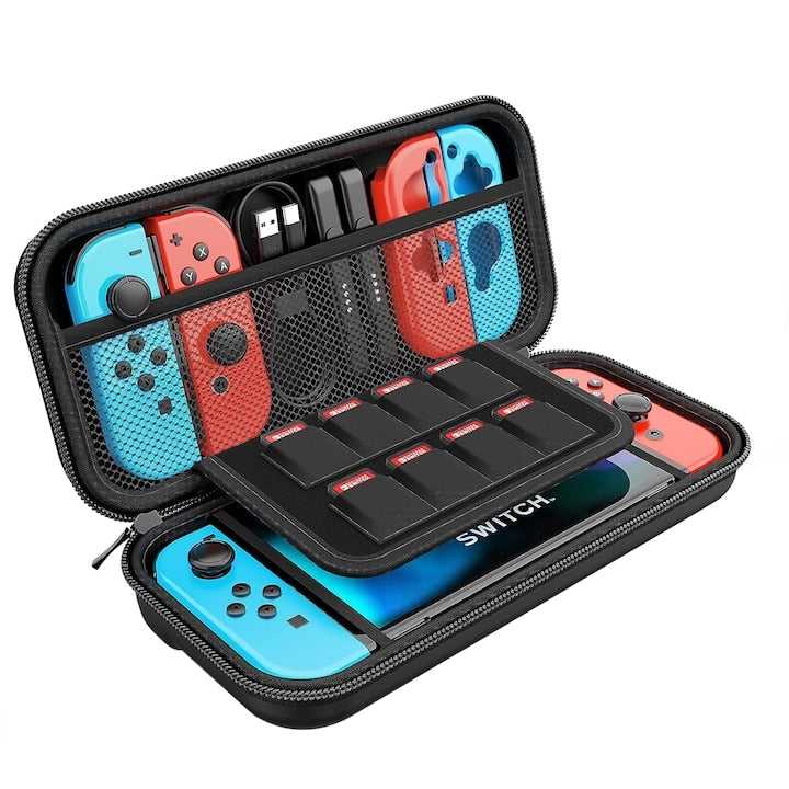 Husa de transport Macvi® pentru consola Nintendo Switch / Switch OLED, protectie completa, design compact, negru