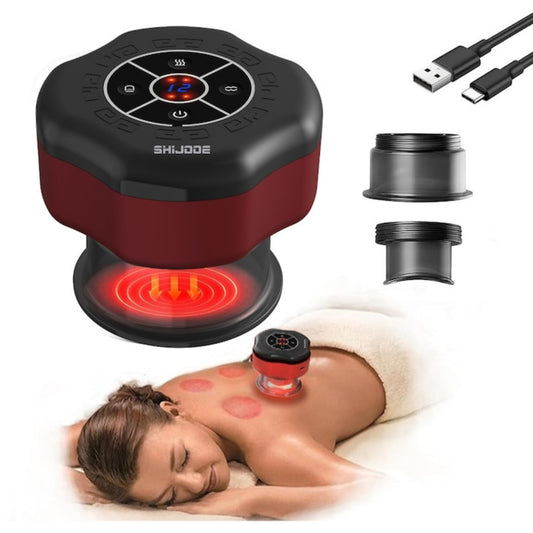 Aparat de masaj electric Macvi® tip ventuza, 12 niveluri presiune si temperatura, terapie cu lumina rosie, pentru masaj, drenaj limfatic si tonifiere, rosu