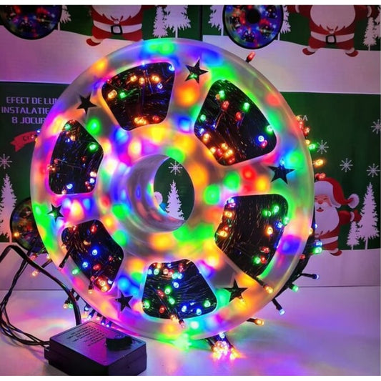 Instalatie Luminoasa LED de Craciun Macvi® pentru Interior si Exterior, 50M, LED, Multicolor, Rezistenta la Ceata