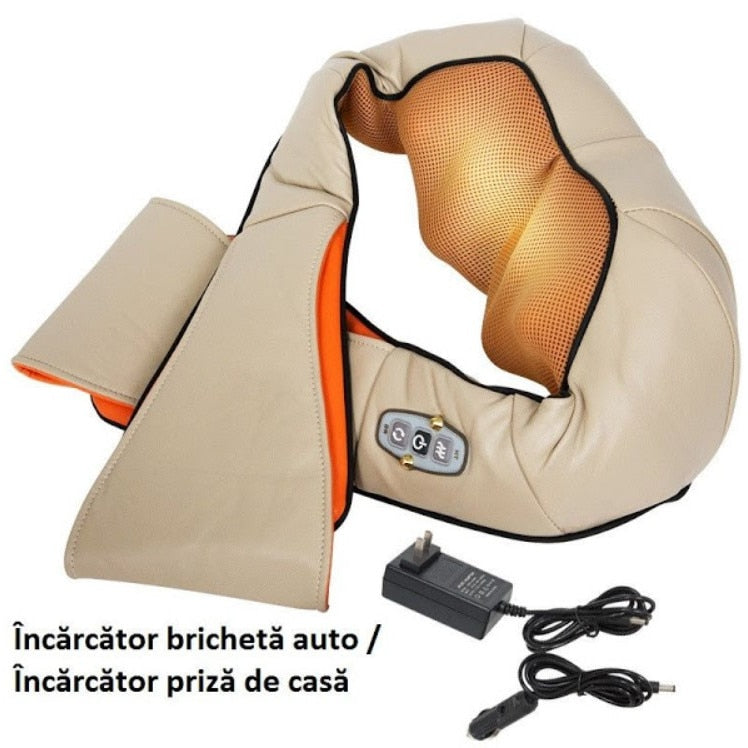 Aparat pentru Masaj Gat si Umeri cu Infrarosu Macvi®, Miscare Circulara, 24W, Bej