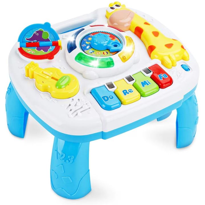 Masa Activitati Macvi® 2in1 bebelusi cu muzica, lumini si butoane educative, picioare detasabile
