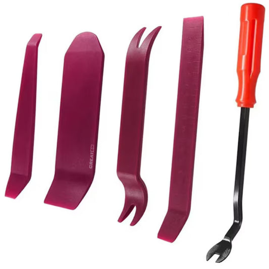 Set unelte demontare Macvi® panouri auto 6 piese, plastic si metal, pentru clipsuri, garnituri si elemente interioare