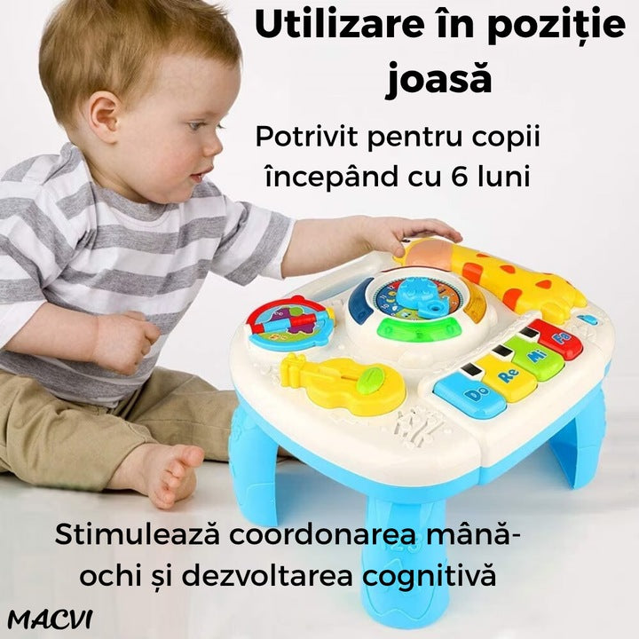 Masa Activitati Macvi® 2in1 bebelusi cu muzica, lumini si butoane educative, picioare detasabile
