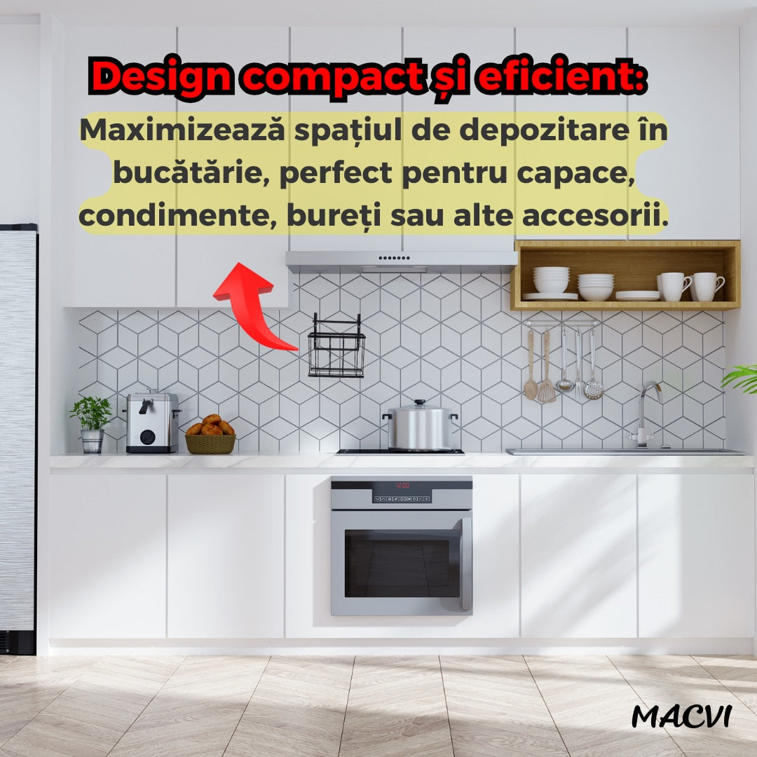 Cos metalic suspendat Macvi®, organizator pentru dulap baie sau bucatarie, economisire spatiu, otel carbon, montaj simplu