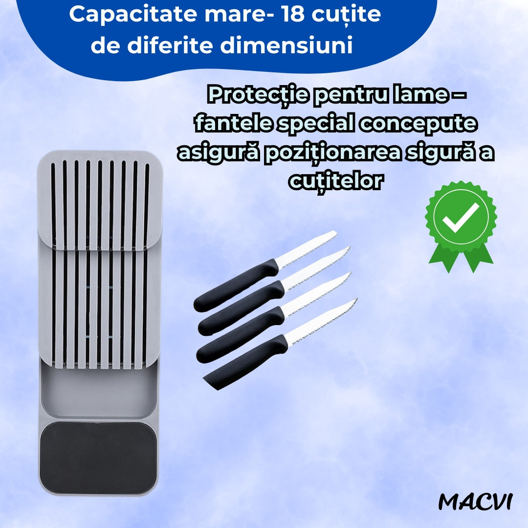 Suport sertar pentru cutite Macvi® organizator compact depozitare sigura material durabil design ergonomic stabilitate sporita economie de spatiu