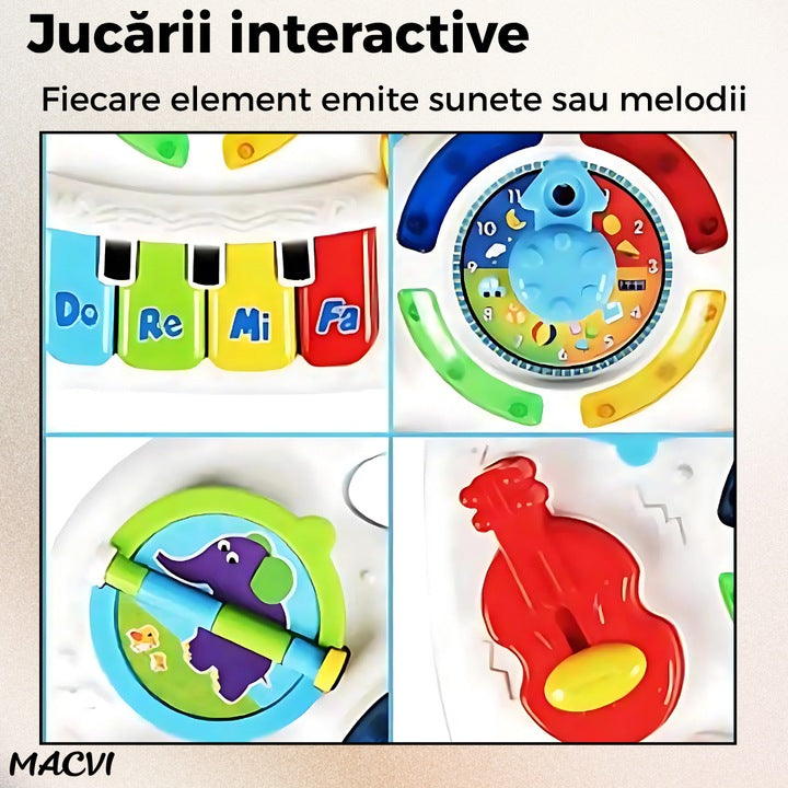 Masa Activitati Macvi® 2in1 bebelusi cu muzica, lumini si butoane educative, picioare detasabile