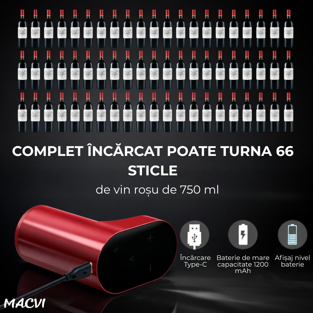 Aerator electric Macvi® pentru vin si alte lichide cu dozare automata ecran tactil si incarcare USB Type-C, Rosu