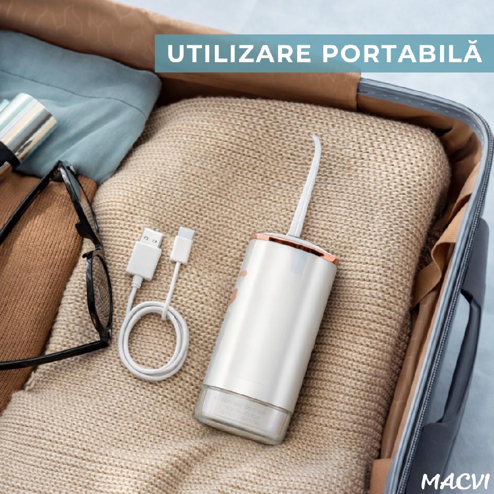 Irigator dentar electric Macvi® portabil 4 moduri curatare rezistent la apa IPX8 rezervor 220 ml